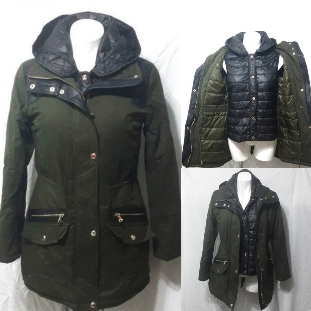 Guess Quilted Puffer Ski Jacket Hooded Trench Coat Small Extreme Cold Weather
